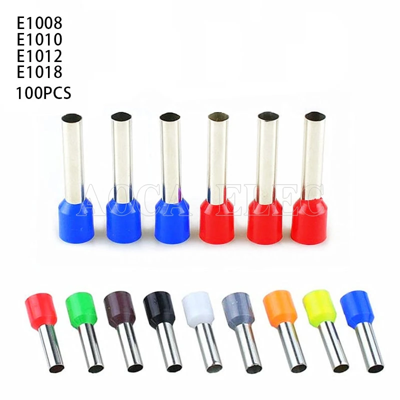 E1008 E1010 E1012 трубки Изоляционные изолированные клеммы 100 шт./упак. 1MM2 кабель провода разъем изоляционные обжимной терминал разъем