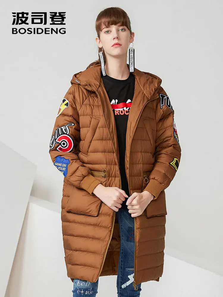 BOSIDENG женская уличная мода Повседневная Женская Длинная свободная теплая пуховая