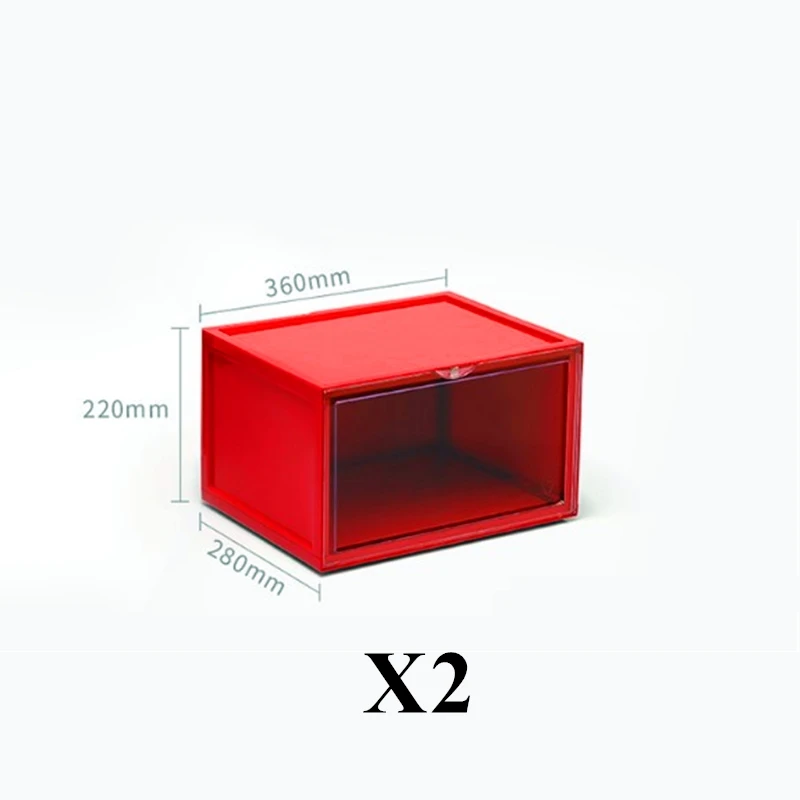 2 Piece Red Box Динамичная модная спортивная коробка для хранения обуви, кроссовки, женская обувь на высоком каблуке, пластиковый ящик, органайзер, чехол, Пылезащитная HD Дверная панель - Цвет: 2 Piece Red Box