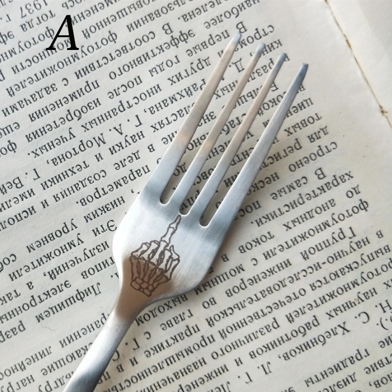 Нержавеющая сталь скелет череп печатных ложка вилки Западная Посуда кухонная