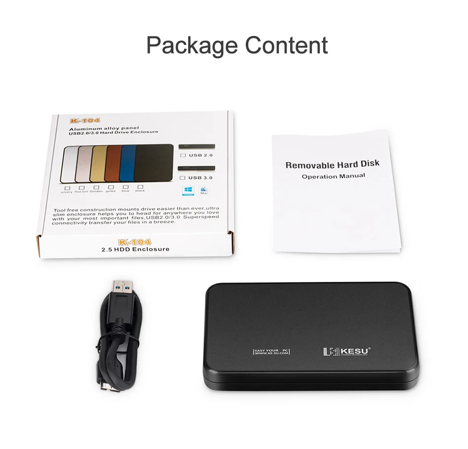 Чехол для жесткого диска KESU 2,5 дюймов SATA USB 3,0 SSD/HDD 1 ТБ 2 ТБ жесткий диск коробка для samsung Seagate, поддержка UASP SATA III