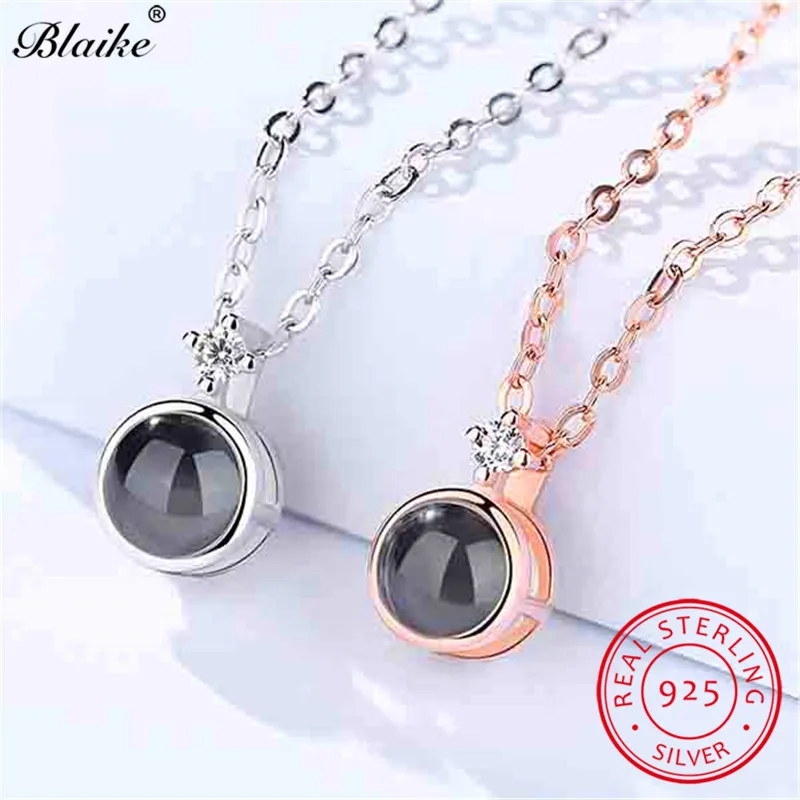 Blaike Настоящее серебро 925 пробы стеклянный кулон ожерелья для женщин круглый