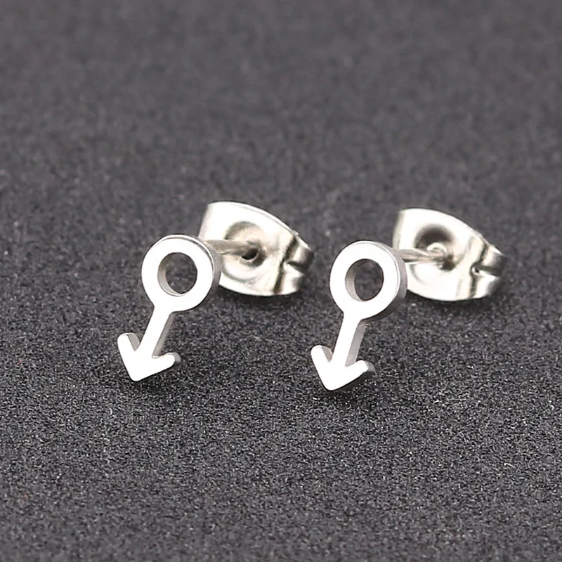 

FENGLI Stainless Steel Cartoon Male Sign Stud Earrings for Men Fashion Punk Bar Ear Studs Jewelry