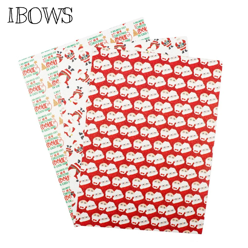 

22CM*30CM Shiny Glitter Fabric Christmas Santa Claus Synthetic PU Patchwork DIY Hairbows Accessories Fabric Handmade Material