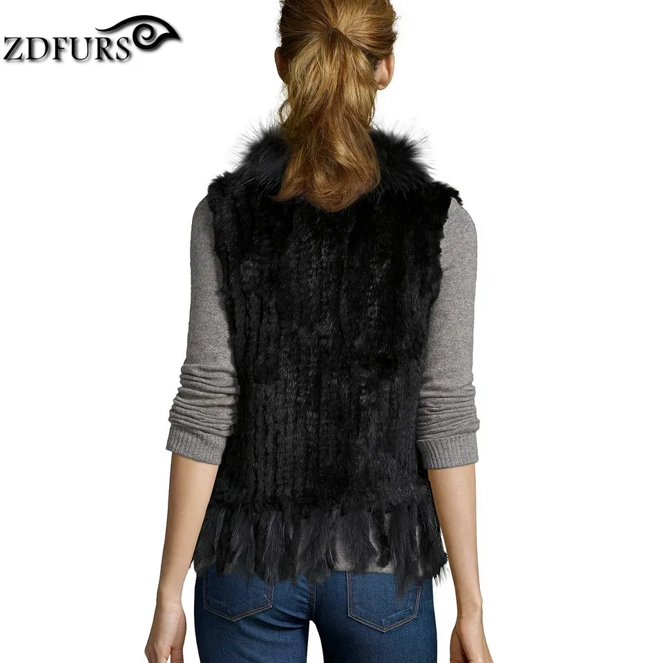 ZDFURS* Высокое качество Горячая Распродажа вязаный жилет из кроличьего меха воротник из меха енота вязаный жилет из кроличьего меха ZDKR-165005