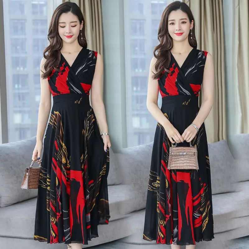 Женское шифоновое платье жилет большого размера с v образным вырезом одежда для