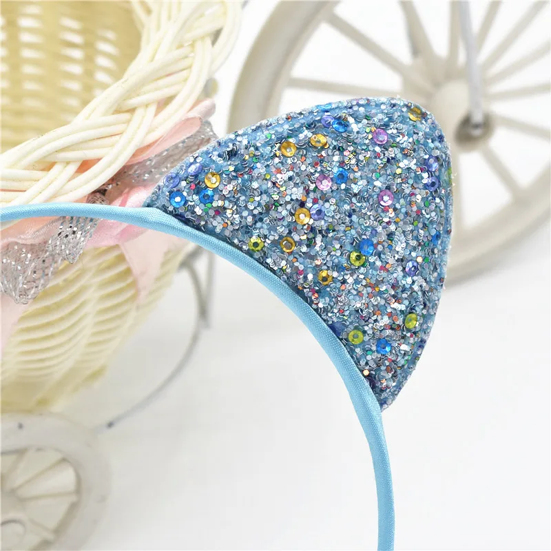Женский ободок с кошачьими ушками повязка на голову красивыми блестящими