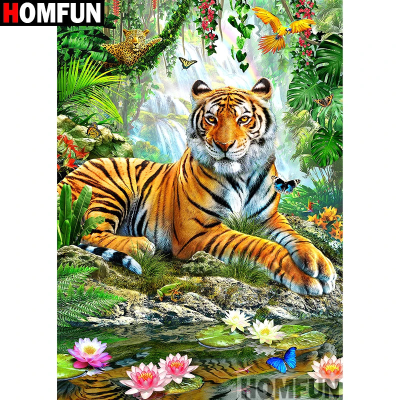 Алмазная 5D Вышивка Тигр HOMFUN картина сделай сам из квадратных/круглых страз