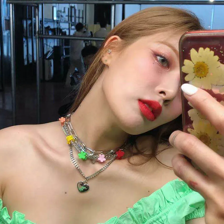 HUANZHI новинка 2019 красочный цветочный зажим многослойная подвеска в форме сердца