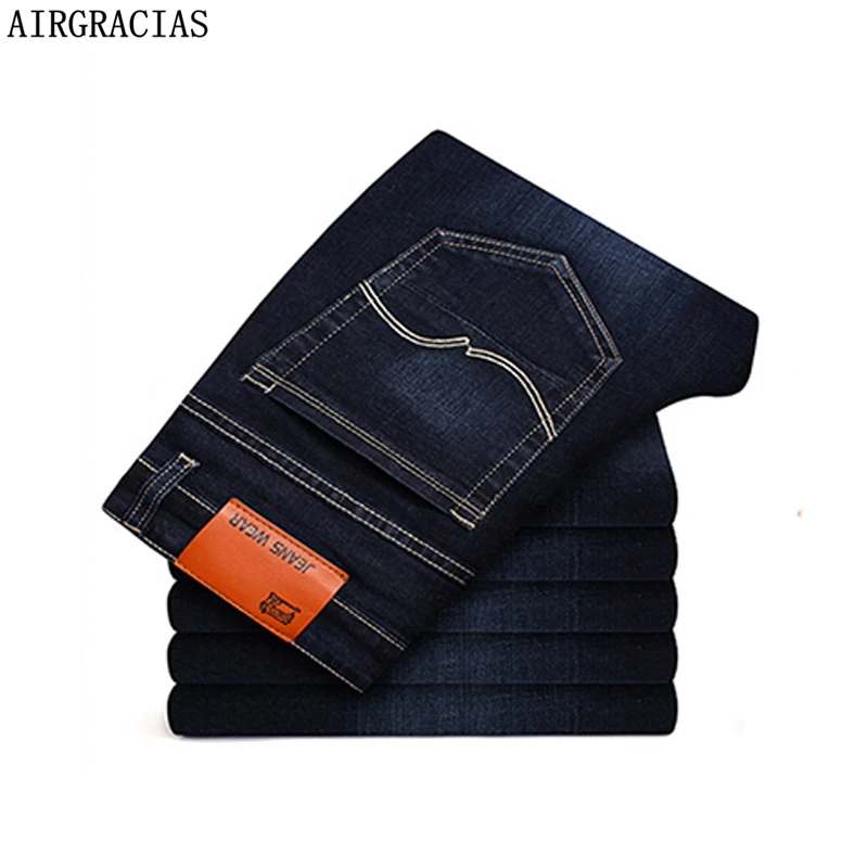 

AIRGRACIAS Men jeans Elastic Hot Sale Straight Long Trousers Pants Cotton Denim Jeans Men 2019 Spring New Fashion Men Jean
