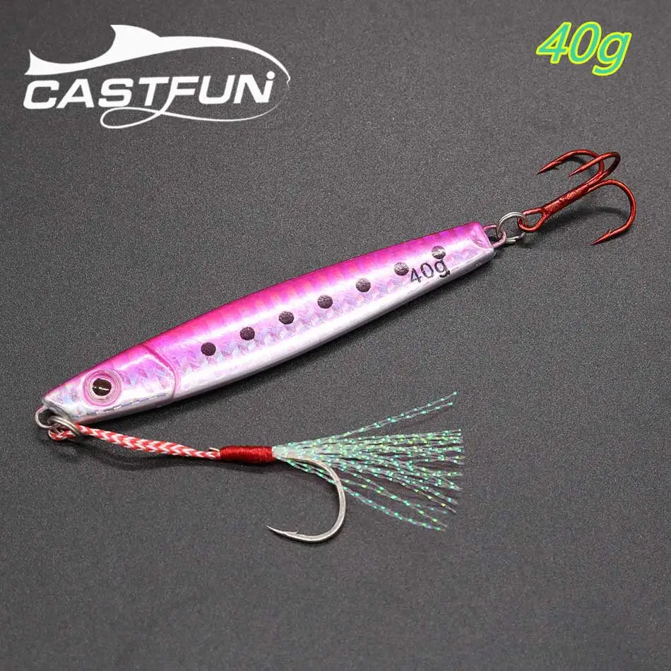 40g-Pink Casfun медленный джиг 1 шт., 25 г, 40 г, 60 г, приманка с тройным крюком, литая приманка, ложка, Воблер для рыбалки - Цвет: 40g-Pink