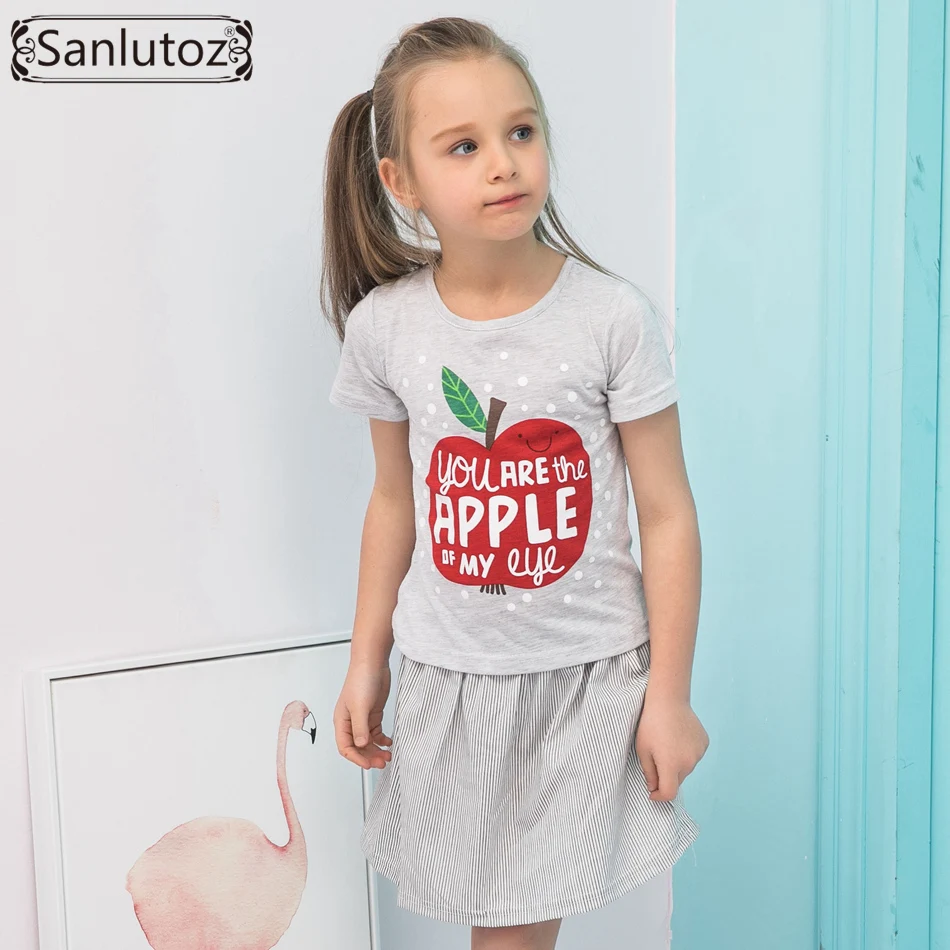 Летняя хлопковая детская одежда с принтом яблока sanluusb комплекты одежды для