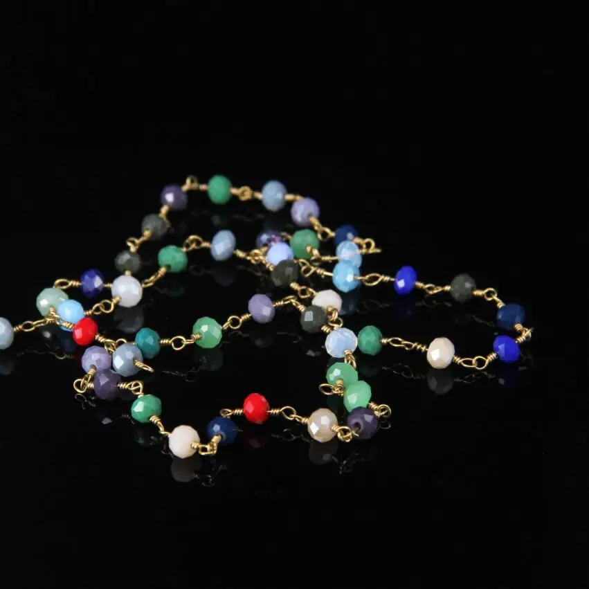 4x6mm 1/3/5/10 meters Bulk Colorful Glass Crystals Faceted Rondelle Beads Chain Jewelry Rosary Plated Bronze Wire Wrapped Charms | Украшения