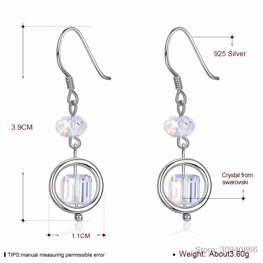 LEKANI Crystal 925 Sterling Silver Drop Earring Square Cube Dangle Fine Jewelry Gift Lady Brincos | Украшения и аксессуары
