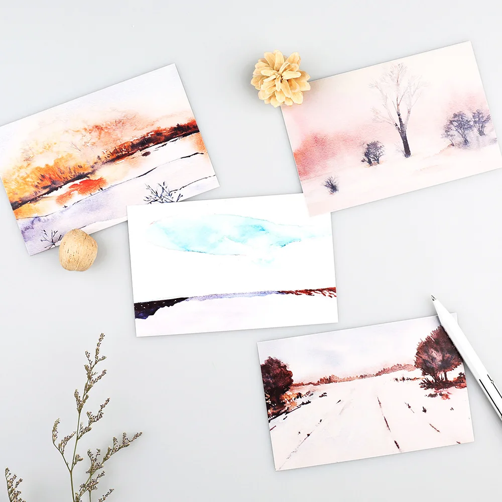 Postcard set Poetry and far field scenery greeting card visit painting retro China 30pcs/set | Канцтовары для офиса и дома