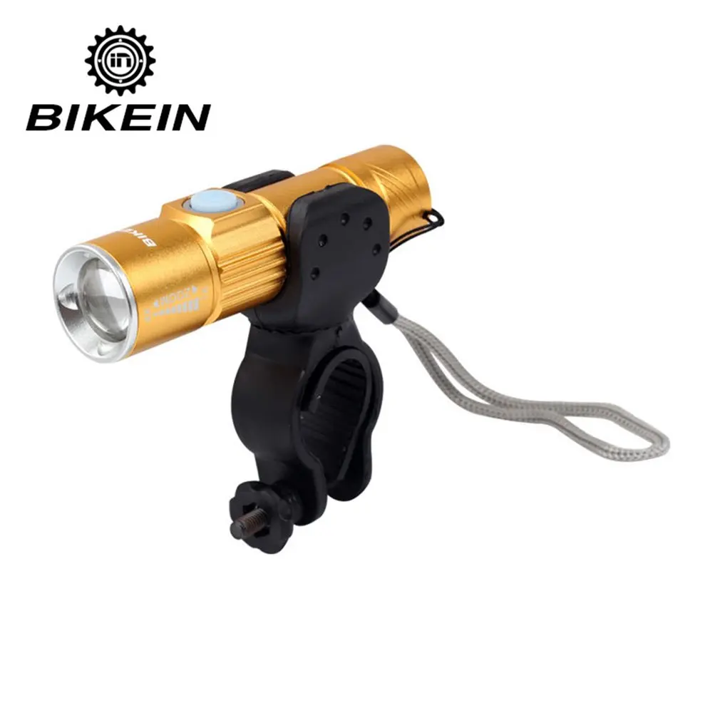 gold BIKEIN A51LT водонепроницаемый USB Перезаряжаемый горный велосипед передний свет супер яркий светодиодный дорожный велосипед батареи налобного фонаря фонарик - Цвет: gold