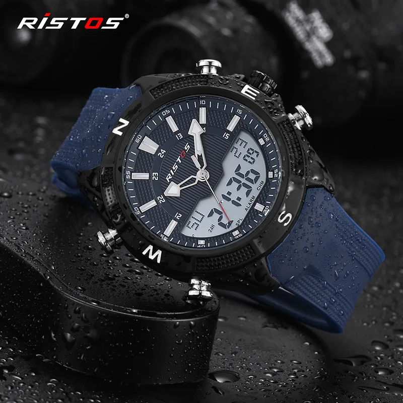 RISTOS мужские спортивные часы с силиконовым ремешком аналоговые наручные