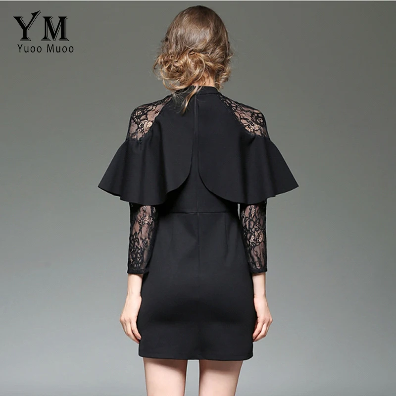 YuooMuoo Новое Брендовое дизайнерское женское черное мини-платье с рюшами