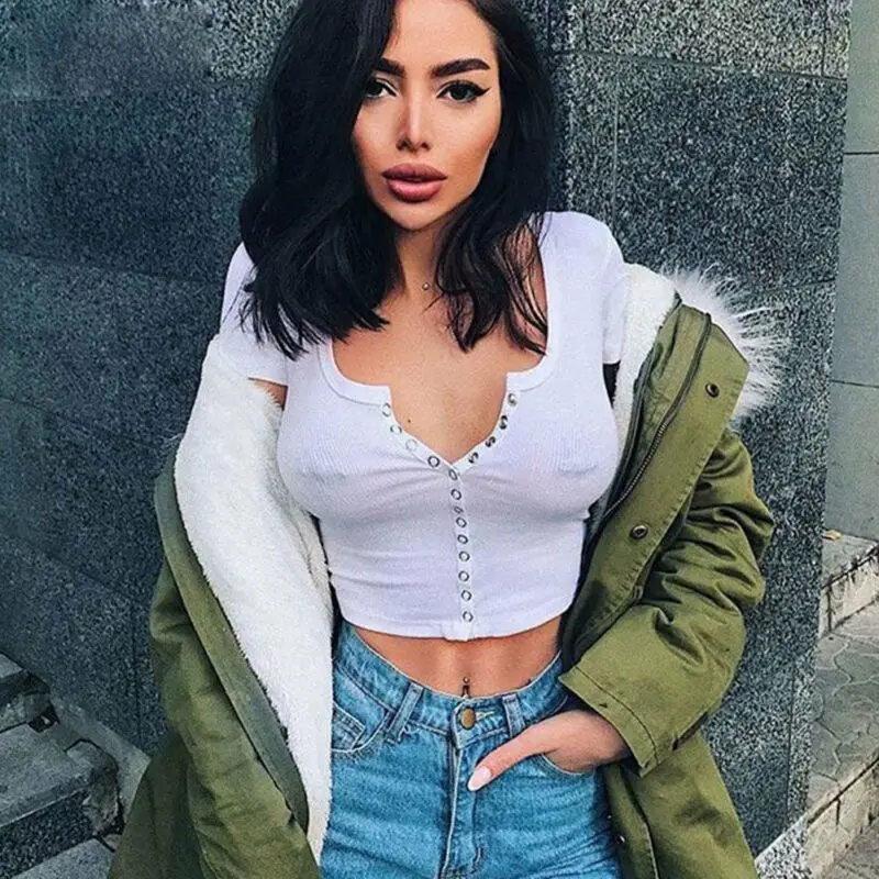 

Sexy Womens V-Neck Slim Tank Tops Crop Tops Short Sleeve T-Shirt Blouse Clubwear