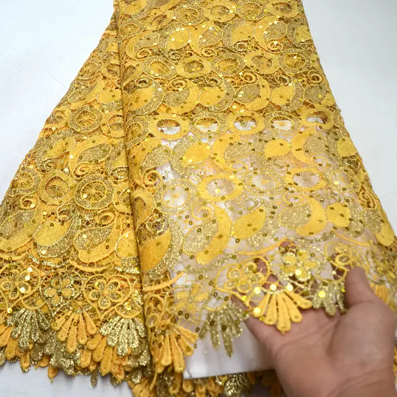 Африканская кружевная ткань 5 ярдов желтое золото гипюр 2019 высокое качество