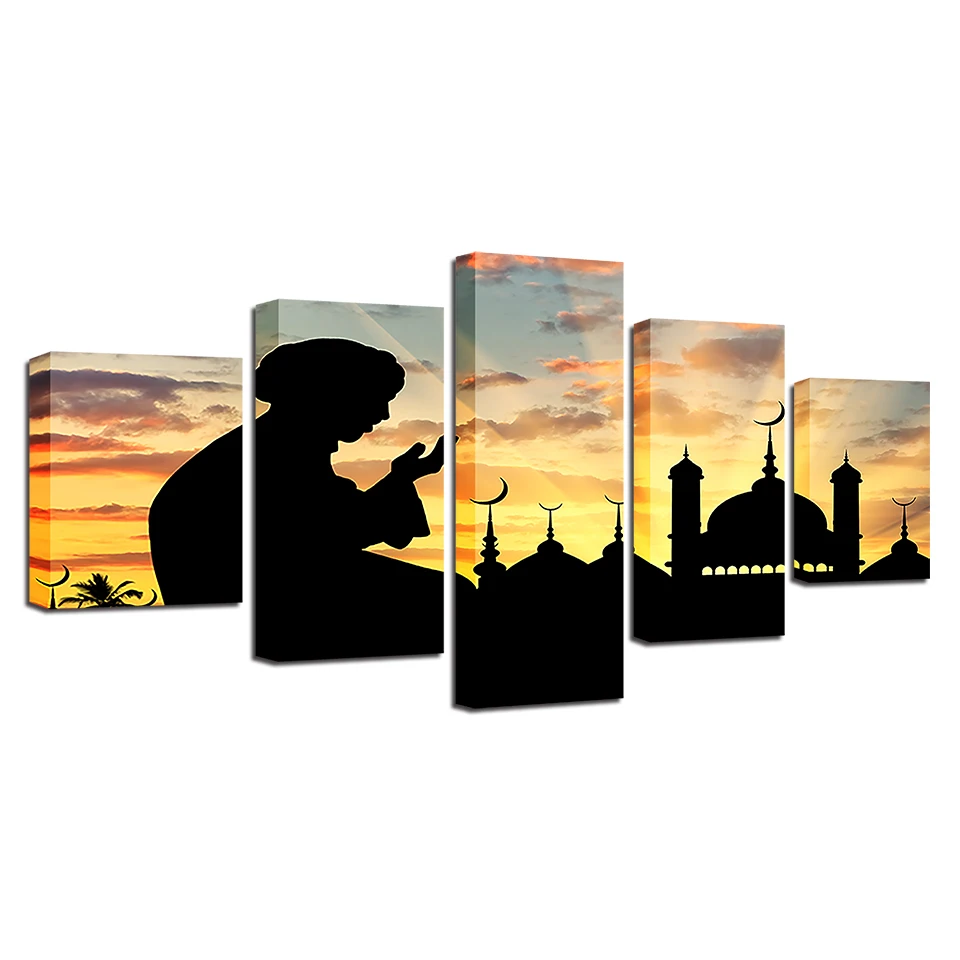 Модульная холст Плакаты HD печатает фотографии 5 шт. Исламская Hajj Mubarak живопись для