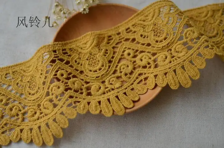 Хлопковое водорастворимое Прошитое кружево 2 ярда цвета слоновой кости желтого