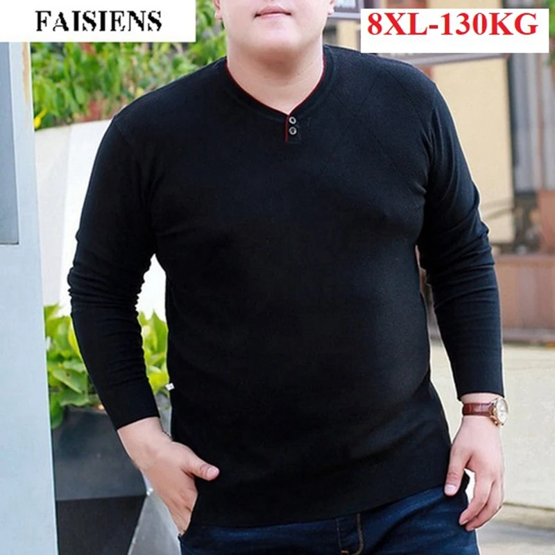 FAISIENS большой размер 4XL 5XL 6XL v-образный вырез с длинным рукавом мужские свитера 7XL 8XL размера плюс свободный синий черный зимний теплый вязаный свитер