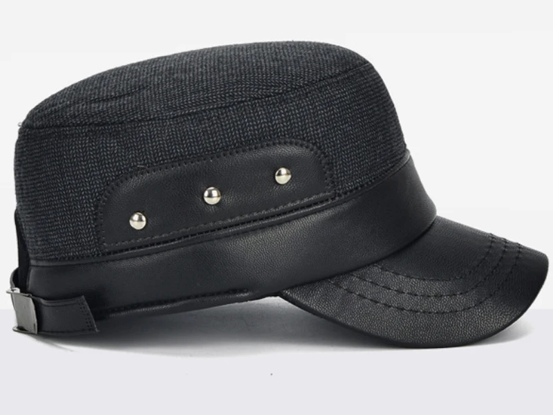 HT1883 PU Leather Brim Men Baseball Caps Winter Hats for Men Thick Warm Snapback Baseball Hats Male Adjustable Dad Caps for Men