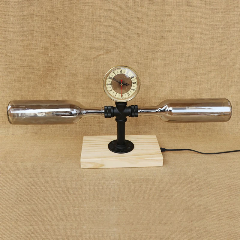 Современный 4 цвета абажур бутылка настольная лампа винтажные часы включает в