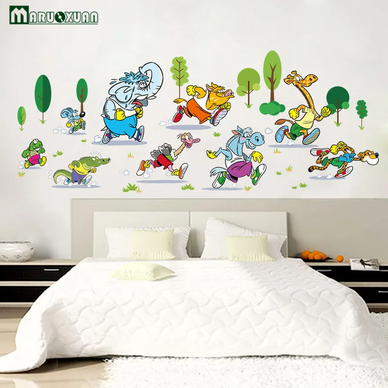 Maruoxuan Animals Marathon Cartoon Stickers Children's Room Living Bedroom Background Decorative PVC Wall | Дом и сад