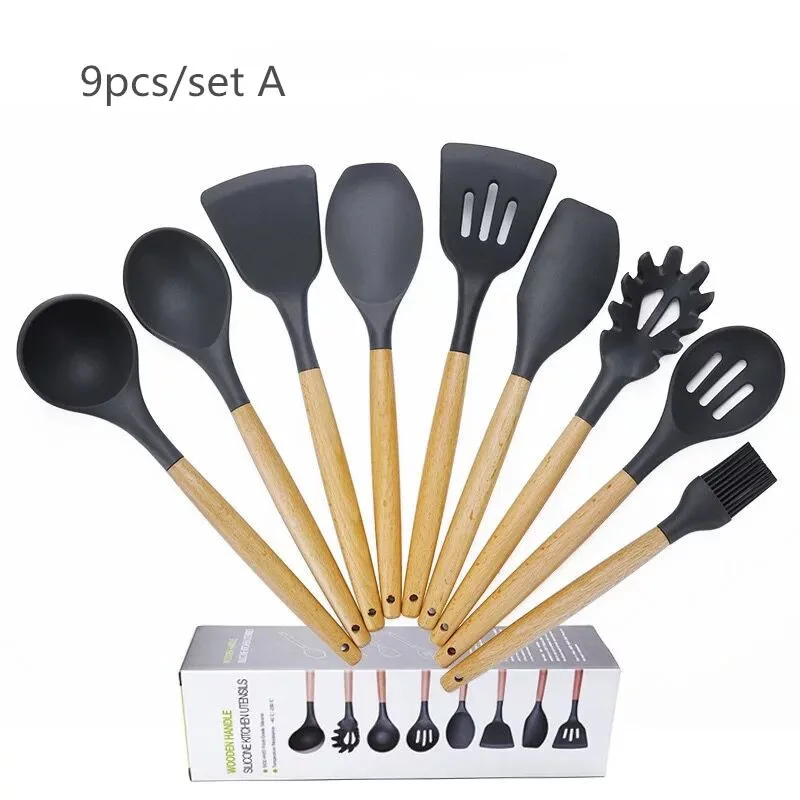 XYZLS Kitchen Cooking Tool Set Silicone Utensils With Natural Wooden Handle Non-stick Cookware | Дом и сад