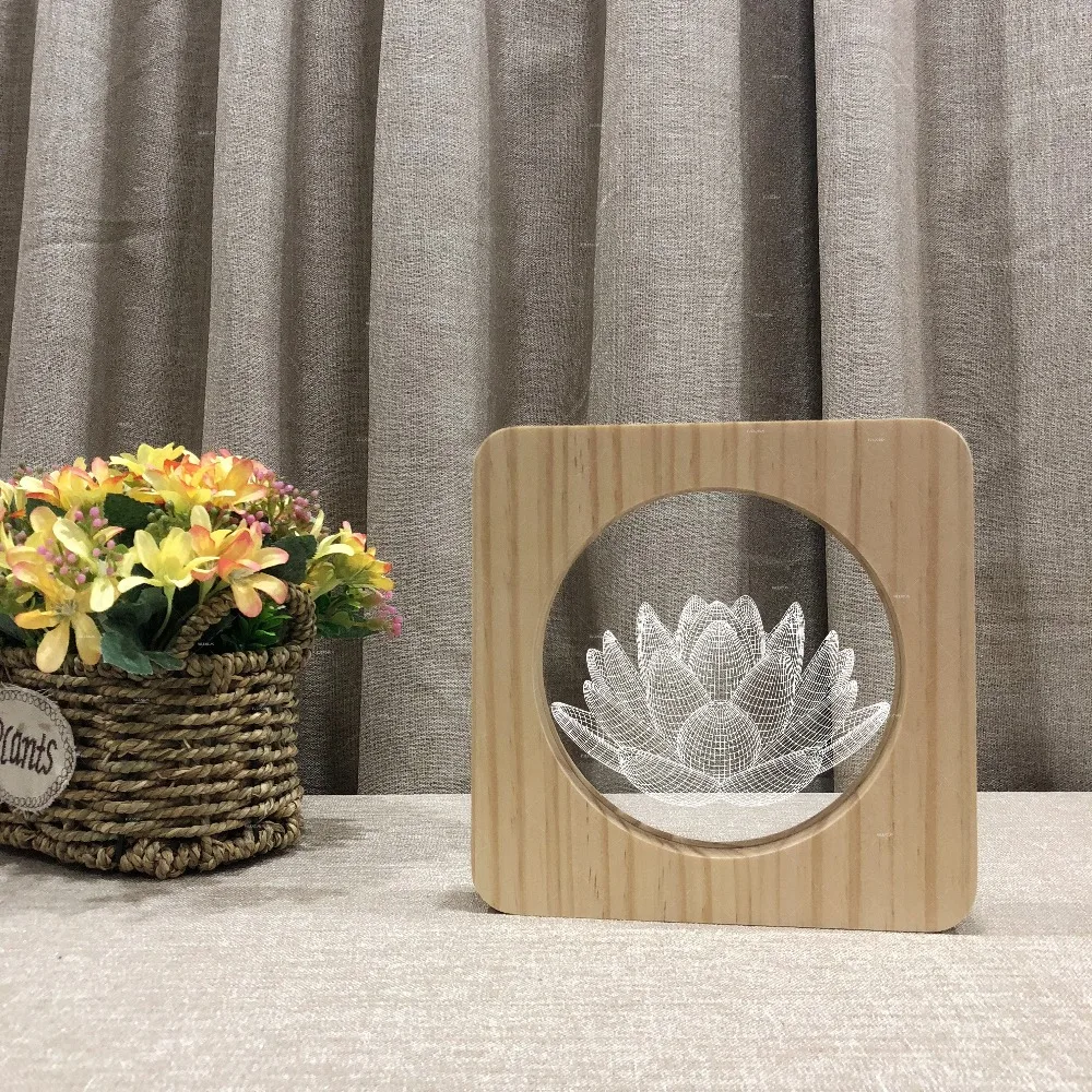 3d лампа lotus design из дерева и акрила теплое белое светодиодное освещение подарок