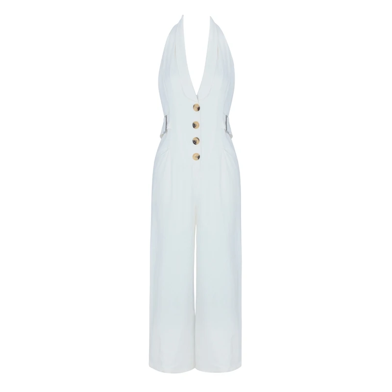 INDRESSME 2019 New Vestidos Women Sexy Deep V Halter Single Breasted Sleeveless Backless Party Summer Full Legs Jumpsuit | Женская