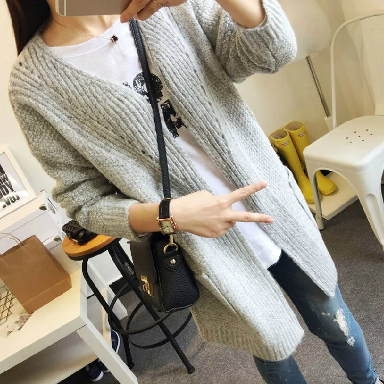 

Autumn Casual Knitted Cardigans Sweaters Women V Neck Long Sleeve Solid Loose Sweater Female All Match Leisure Outwear