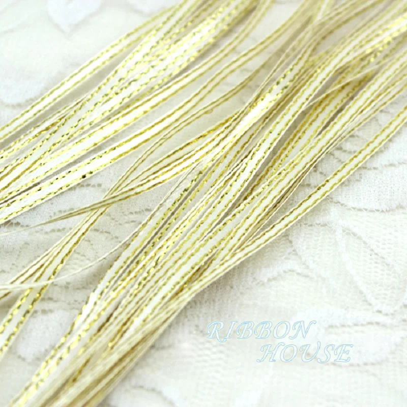 Атласные ленты с золотистыми краями (40 м/лот) 1/8 ''(3 мм) оптовая продажа|ribbon candy