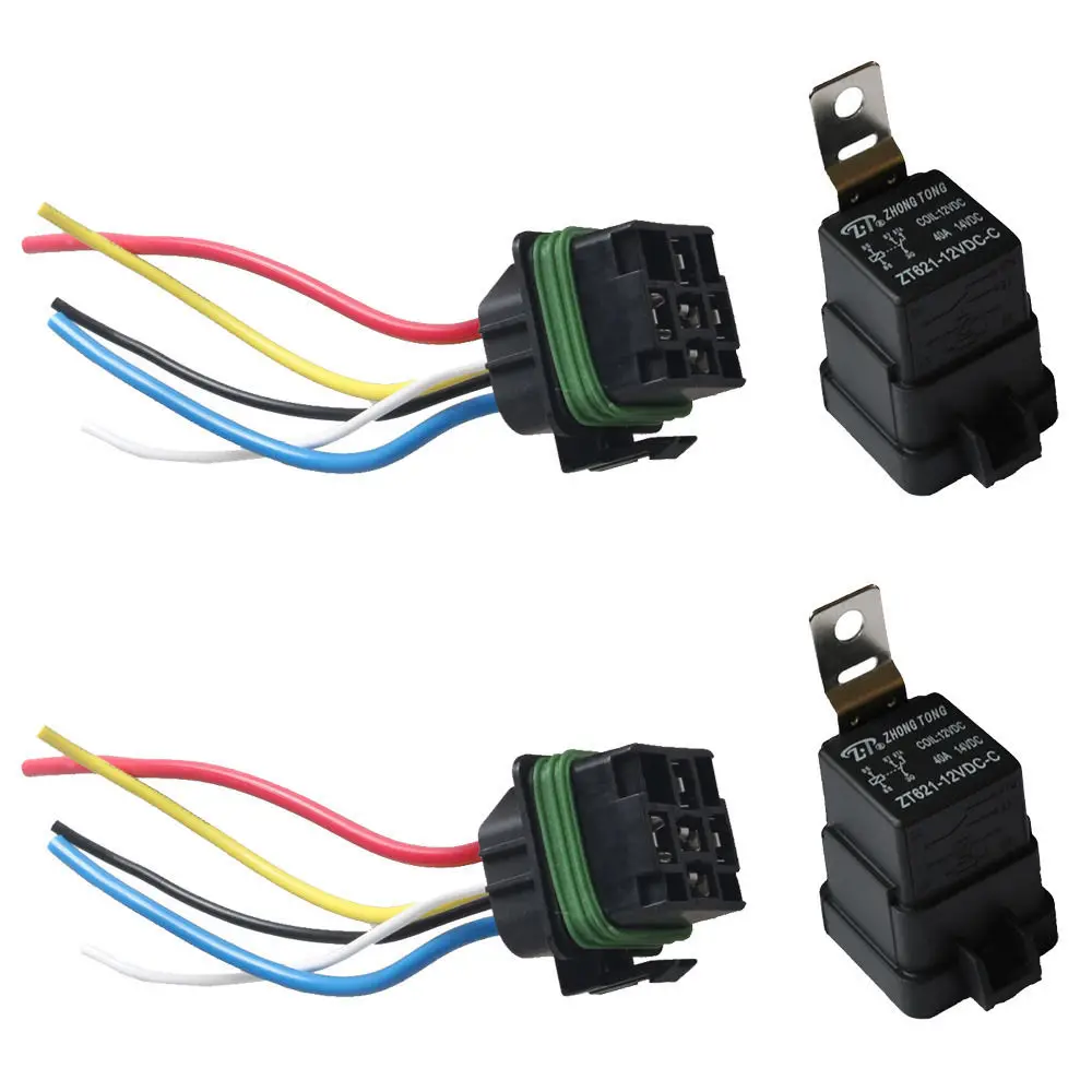 

EE support 2Pcs Car 12V 40A SPDT Relay Socket Plug 5Pin 5 Wire Waterproof Seal Iron Kit