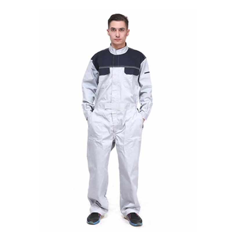 silver gray Мужские износостойкие Рабочие Комбинезоны ремонтник рабочая одежда мешковатые комбинезоны рабочая одежда для мужчин летние цельные комбинезоны D92103 - Цвет: silver gray