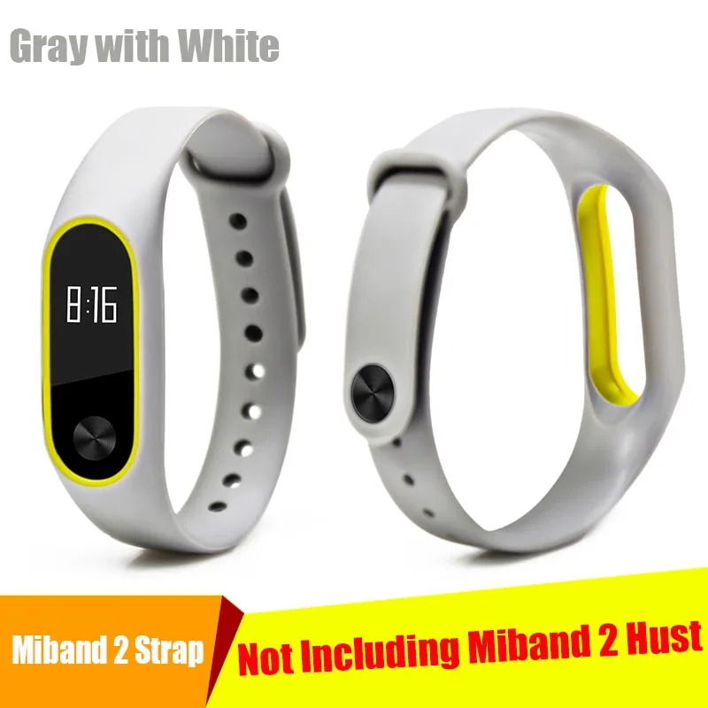Gray with yellow BOORUI, два цвета, mi band, 2 ремешка, силиконовый, здоровый, Pulsera, цветной, сменный, ремешок на запястье для xiaomi mi 2, smart band, 15 цветов - Цвет: Gray with yellow
