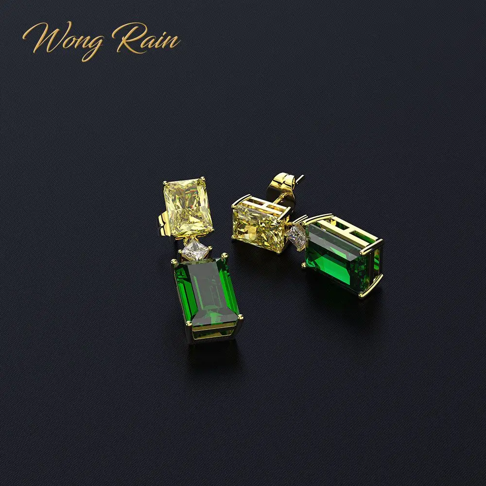 Wong Rain Винтаж 925 пробы Серебряное цитриновое изумруд драгоценные камни бриллианты юбилей серьги хорошее ювелирное изделие подарок