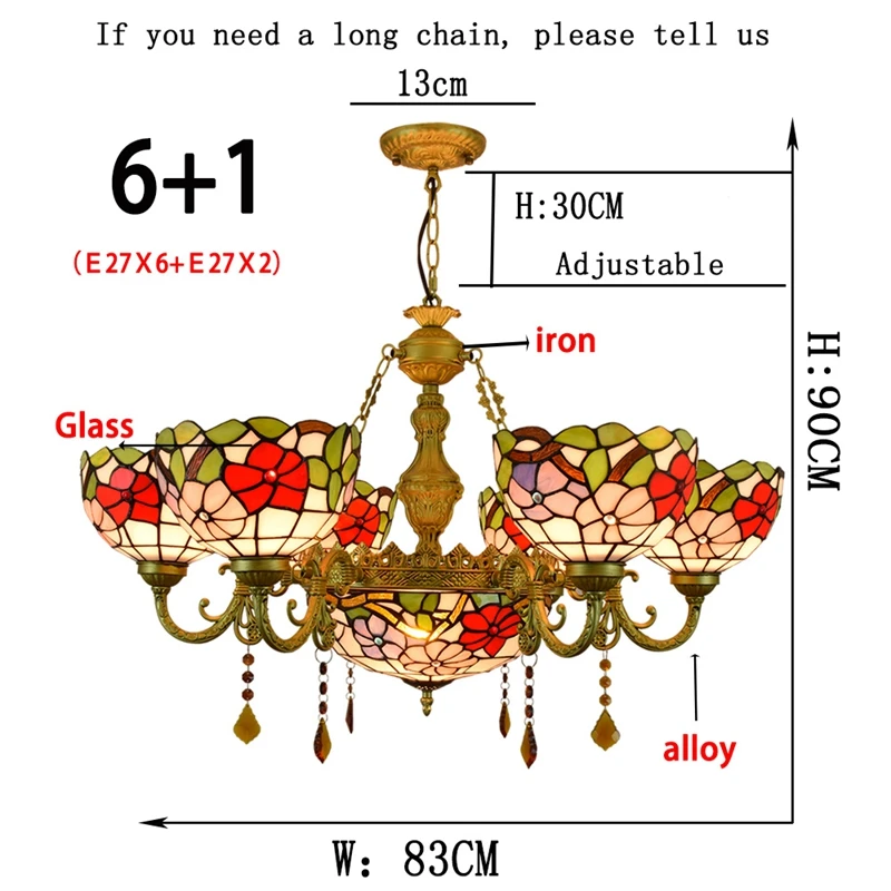Европейский стиль ретро Бар 68 головок гостиная столовая лампа из витражного