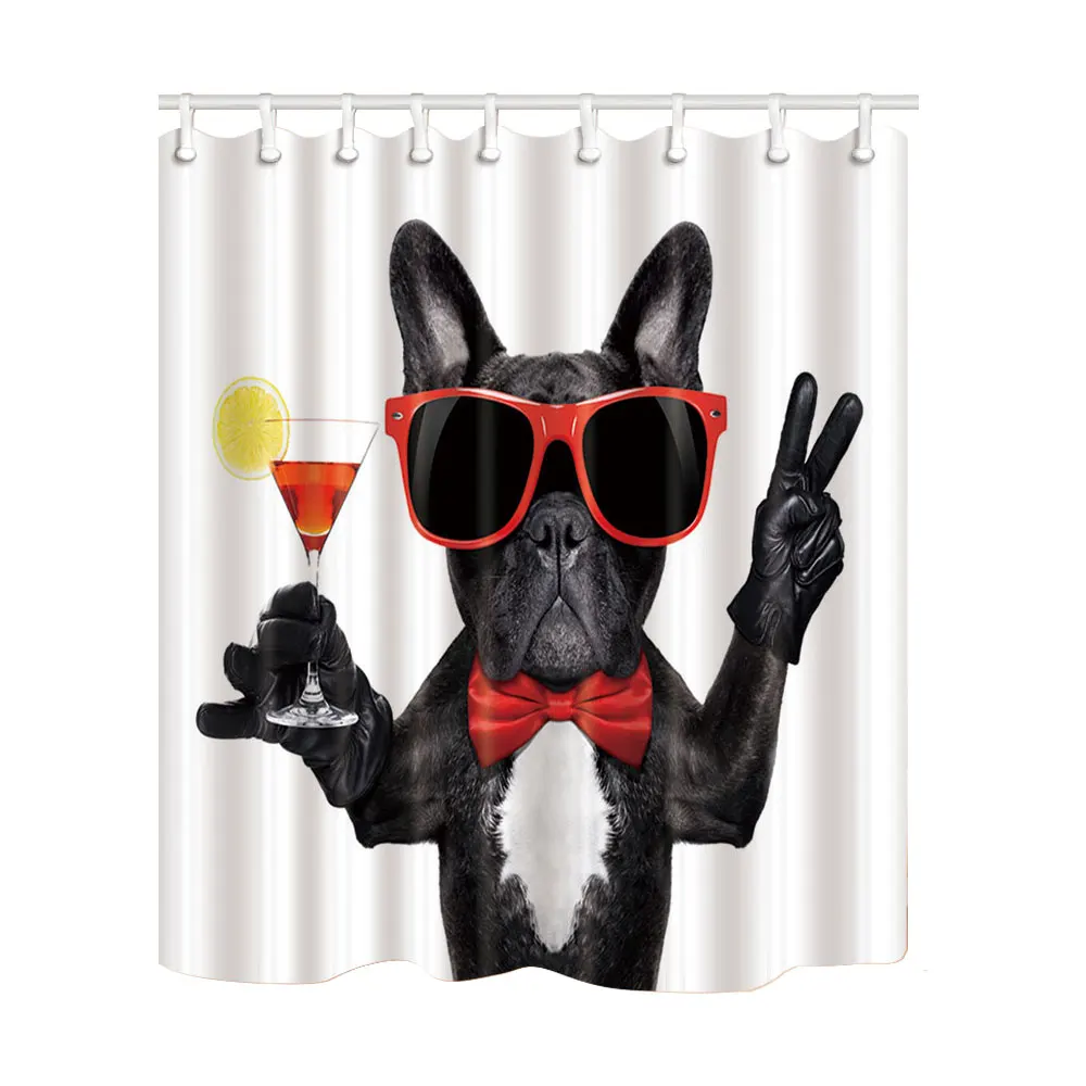 

High Quality Shower Curtains Funny Dog and Cat Bath Screens Home Decor Polyester Fabric Waterproof and Mildew Proof with Hooks