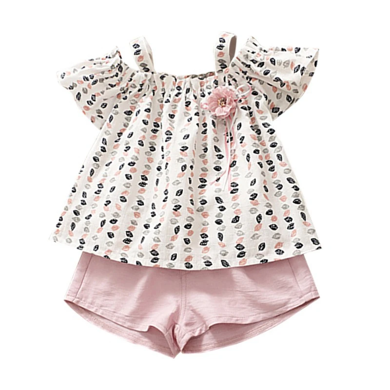 Комплект одежды для маленьких девочек футболка летняя без рукавов с открытыми