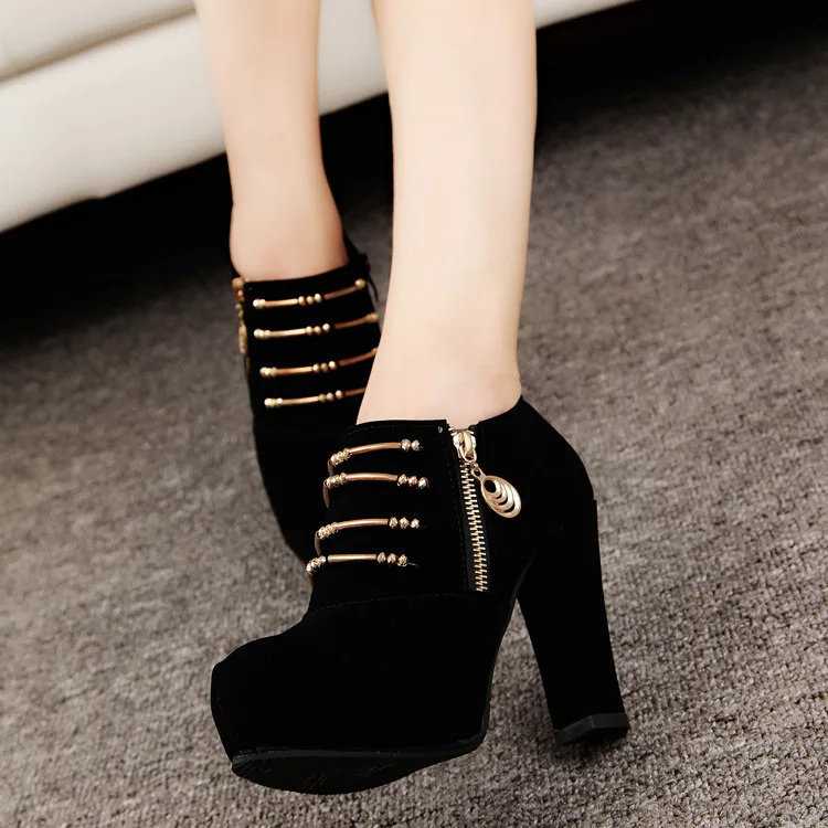 

Women Martin Boots Shoes Scrub 10.5cm Thick High Heels Pointed Toe Plush 3cm Platform Casual Zipper Female Pumps Booties Shoes