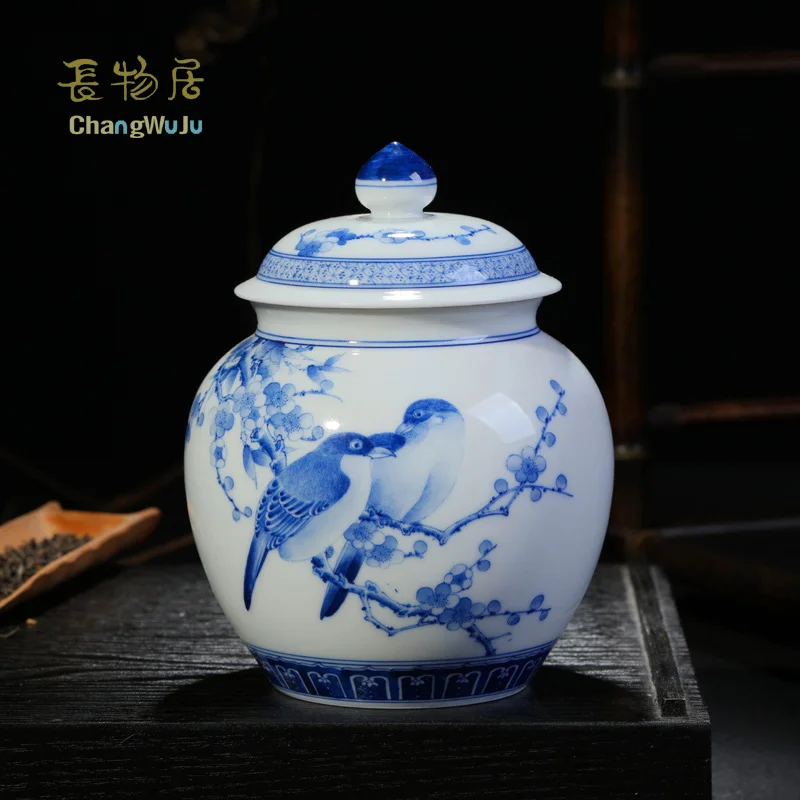 Changwuju в Цзиндэчжэнь Чайный набор Ручной работы синий и белый чай cannister а также