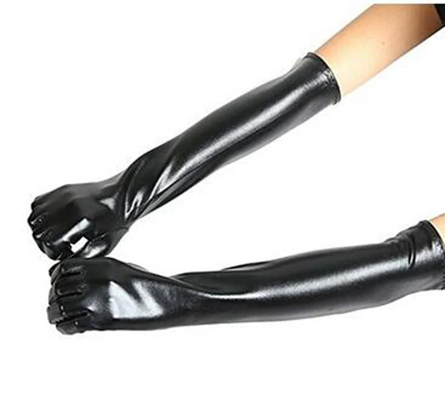 Женские латексные кожаные длинные рукавицы аксессуары эластичные блестящие