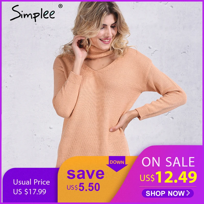 Женский белый свитер Simplee с высоким воротом элегантный пуловер на лямке для осени