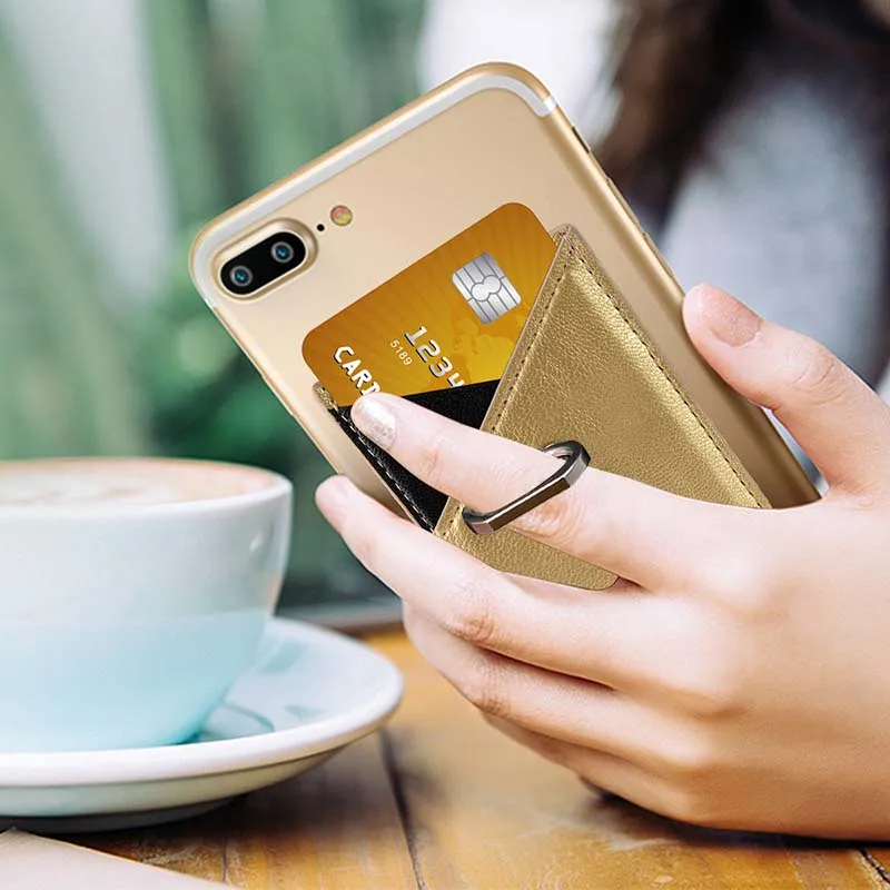 RFID для мужчин и женщин, кредитный ID держатель для карт, кошелек для сотового телефона для мужчин, карманная палочка на клейкой основе с кольцом на палец, подставка, надежная ручка