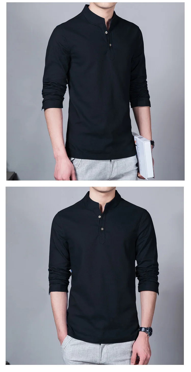 Sinicism Store, хлопковые льняные мужские рубашки, мужские однотонные рубашки с длинным рукавом и стоячим воротником, китайская одежда, мужские повседневные рубашки большого размера