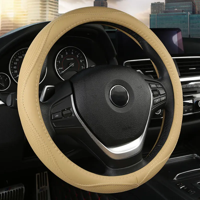Beige Кожаный чехол рулевого колеса автомобиля противоскользящие Авто Чехлы для Kia forte ceed cerato geely ck emgrand ec7 x7 mk cross sc7 atlas - Название цвета: Beige