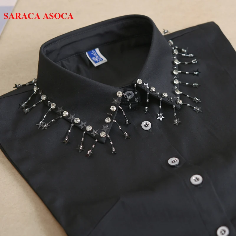 

Ladies Detachable Fake Collars Womens Adjustable Bust Handmade Diamonds Black Fake Shirt Collar A305